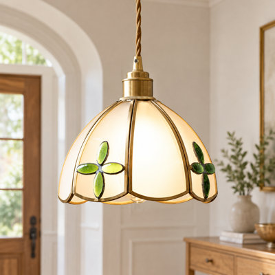 Luminaire suspendu en verre trèfle 7,9 po, cordon réglable de 51,2 po, ampoule E26 chaude incluse, commande murale