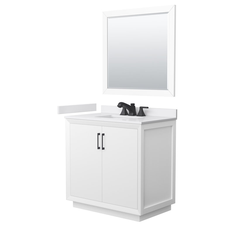 Strada 36" Freestanding Single Bathroom Vanity with Cultured Marble Top, White, Matte Black