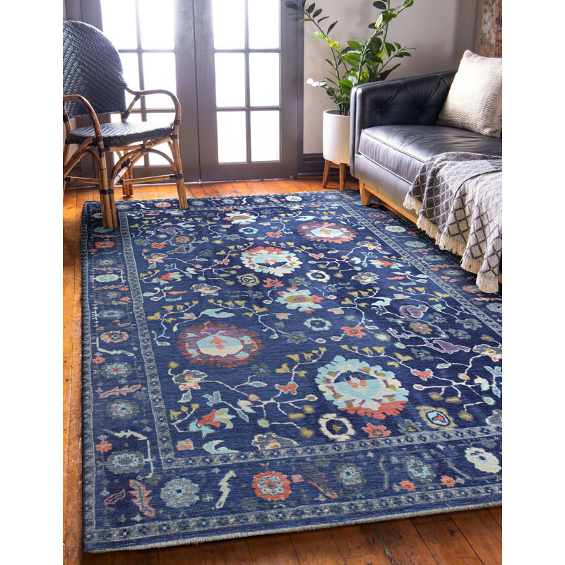 Tapis bleu marine et bleu Farhaad, Rectangle 5 pi x 7 pi