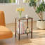 Ensemble de 2 tables d'appoint avec tablette de rangement, petites tables de bout et tables de chevet avec pieds fuselés pour le salon, la chambre à coucher, le bureau et les petits espaces, brun rustique