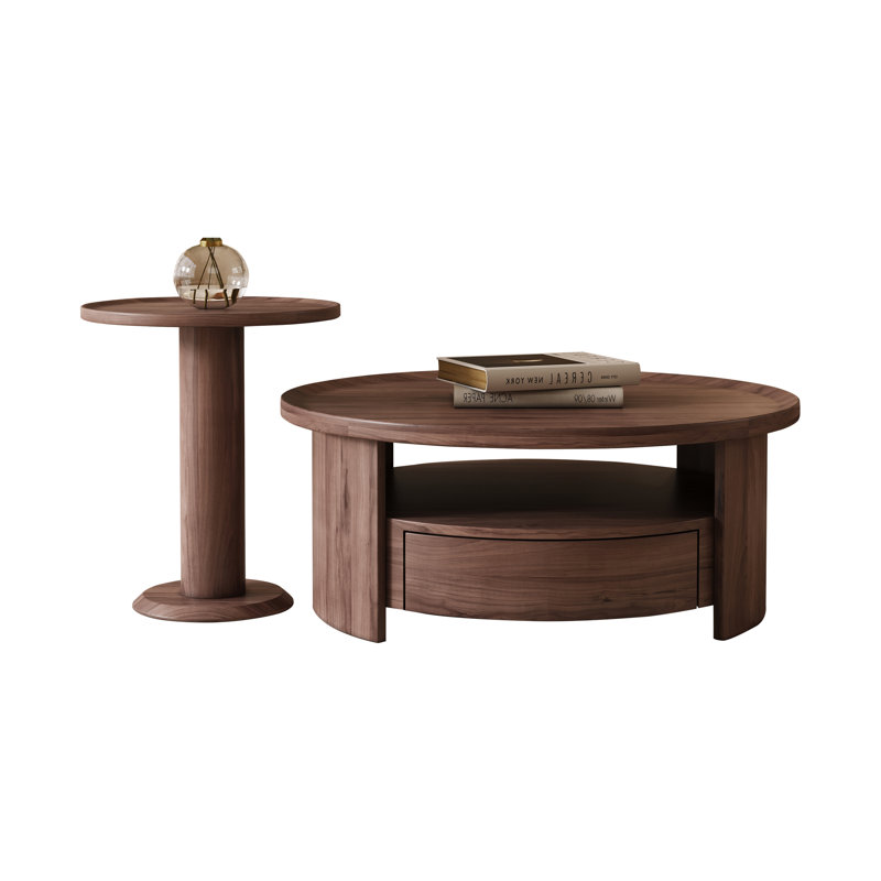 Modern Farmhouse Round Coffee Table Set of 2 - Solid Wood Nesting Tables with Hidden Storage, Expandable Rustic Chic Living Room Décor
