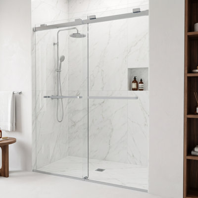 Porte de douche coulissante sans cadre avec verre transparent 3/8 po l 56-60 po x H 76 po Houston