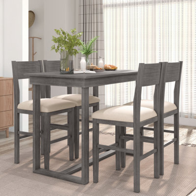 Farmhouse Counter Height 5-Piece Dining Table Set With 1 Rectangular Dining Table And 4 Dining Chairs For Small Places,Gray -  Gracie Oaks, D4E403D31C1E4F3E95FAB5EB9D764690