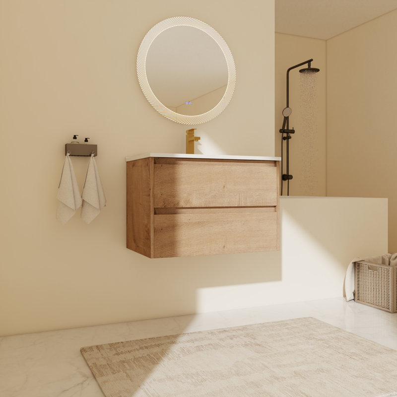 Meuble-lavabo simple mural avec plateau en céramique 29,93 po Alynne
