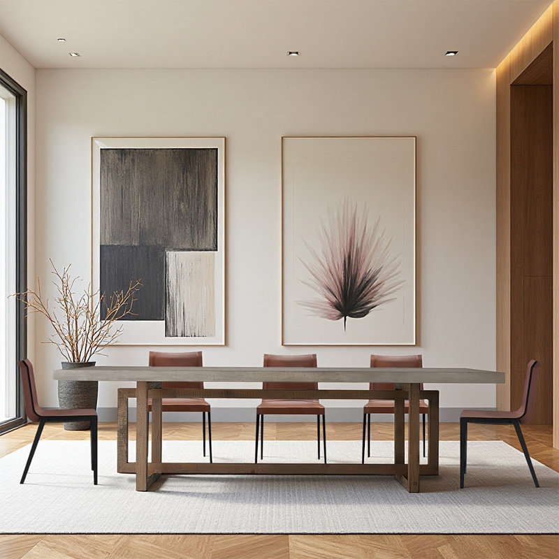 Solid Wood Rectangular Dining Table in Cement Gray, 29.53”H x 94.49”L x 35.43”W