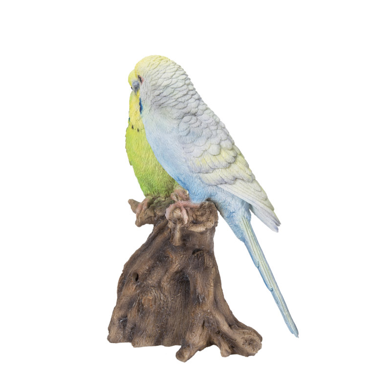 Motion Activated Singing Budgerigar Couple on Stump