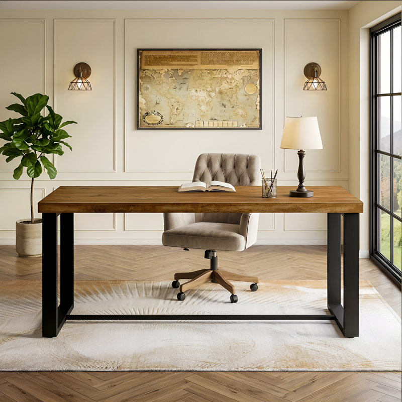 Bureau d'ordinateur 70,86 "en bois massif, bureau de grande maison de ferme