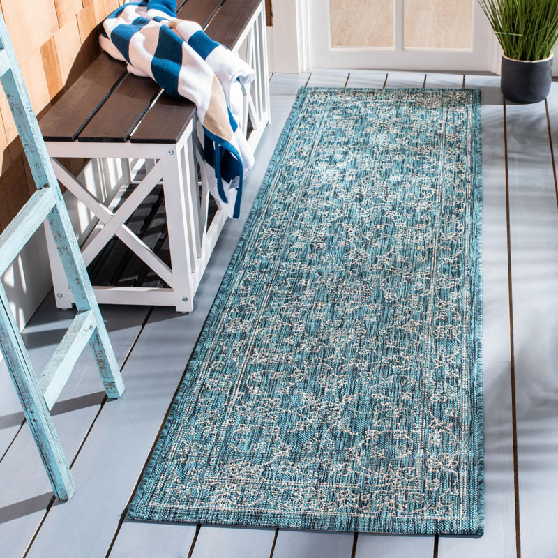 Tapis d'intérieur / extérieur à motif floral Cherene, Tapis de couloir 2 pi 3 po x 16 pi
