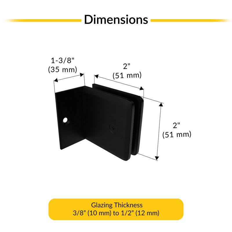 Brixwell BFPC037MBL Pince biseautée à panneau fixe avec petit pied pour vitrage de 3/8 po à 1/2 po (10 à 12 mm) d'épaisseur, finition noir mat
