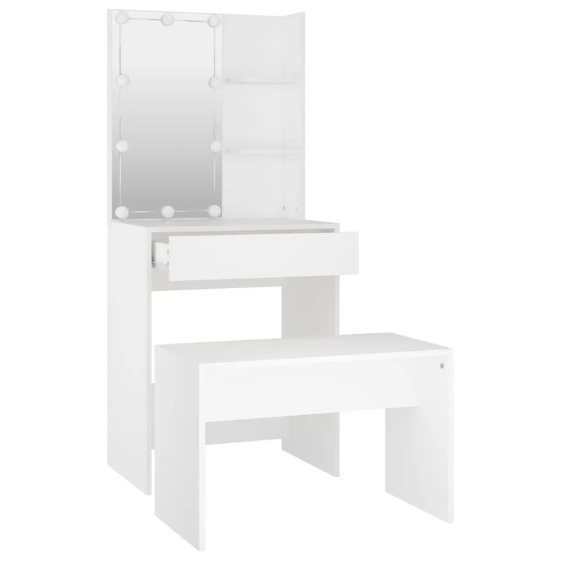 Itasha Dressing Table Set with LED Engineered Wood, White