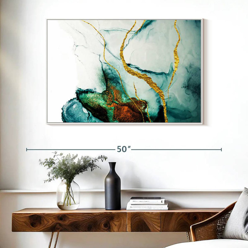 Lucilla stries dorées, Cadre flottant blanc, 40 po x 27 po