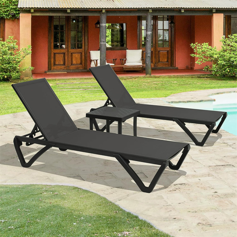 Ensemble de 3 chaises longues de patio, Gris, Gris