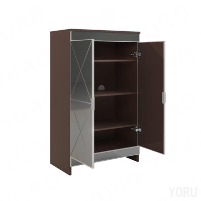 Armoire de rangement en miroir, bordure argentée, double porte - brun / verre