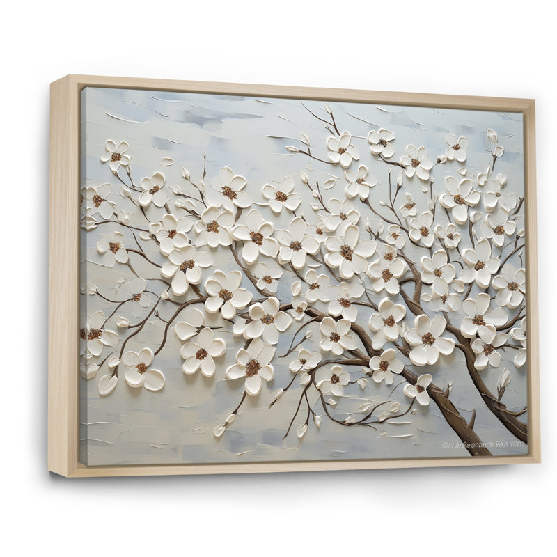 Dogwood Serenity Magical Tree I - Flower Field, reproduction d'art sur toile encadrée, Cadre naturel flottant, 34" H x 44" W
