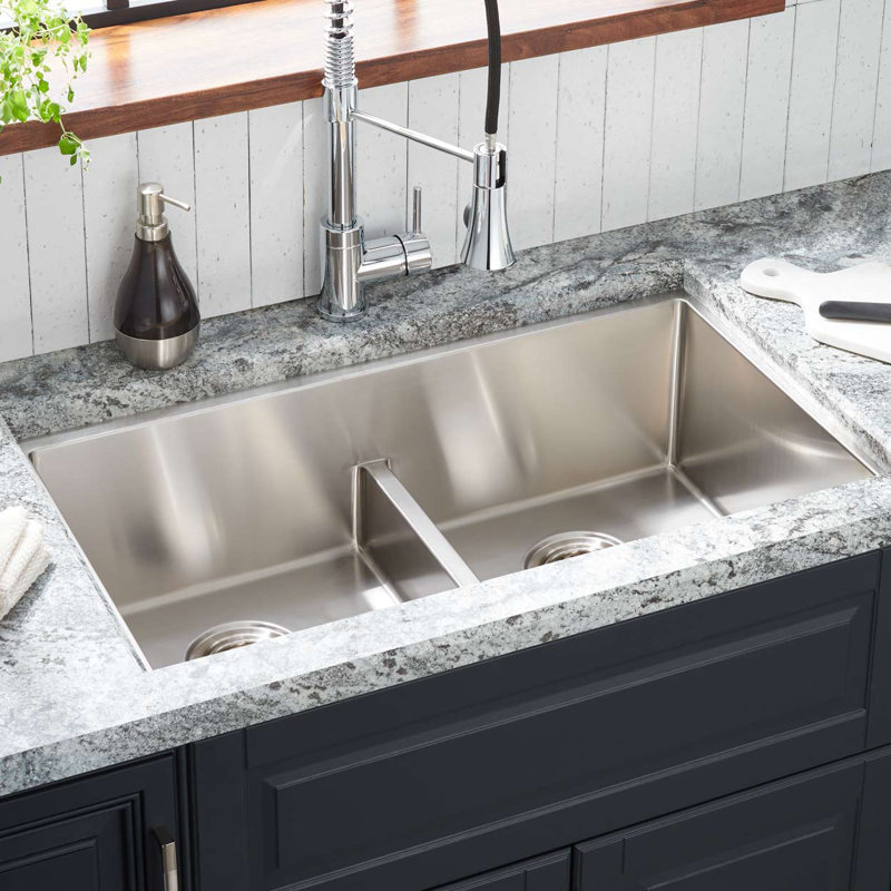32" Ortega Low-Divide Double-Bowl Stainless Steel Undermount Sink