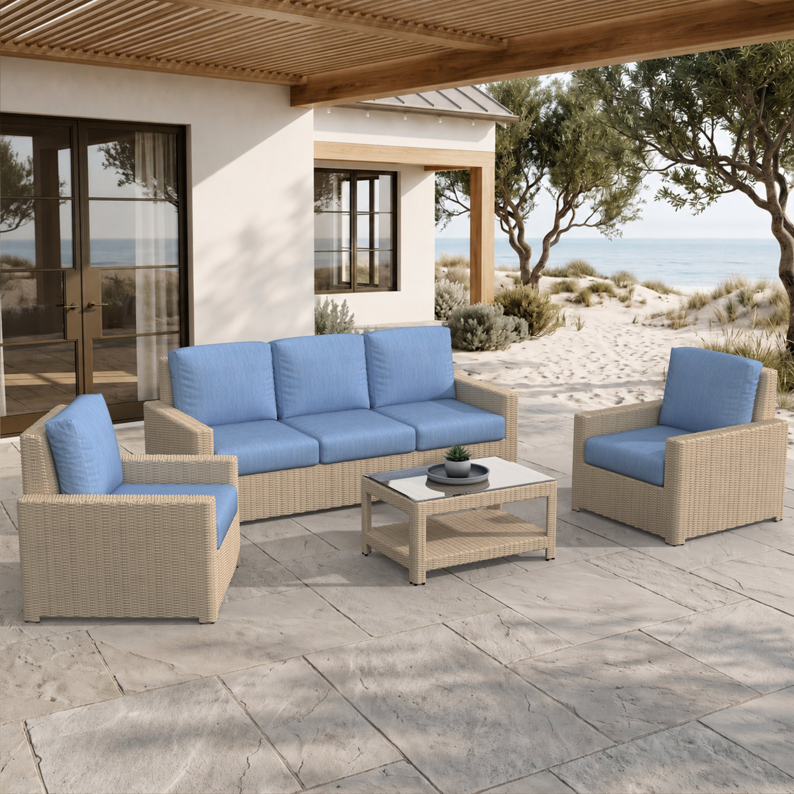 Henri 5-Person Sunbrella® Patio Seating Group, Sunbrella® Canvas Navy