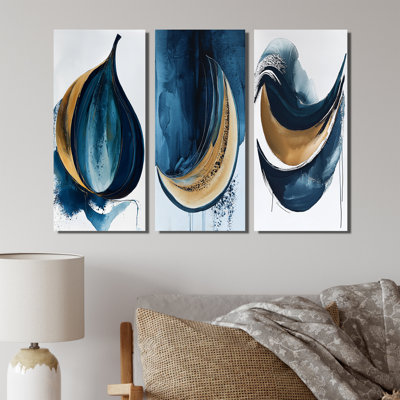 «White and Blue Folk Fruit Abstract I», impression d'art abstrait rouge sur 3 panneaux