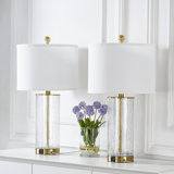 23.25" Modern Glam Glass And Metal Table Lamp With Usb For Living Room/bedroom