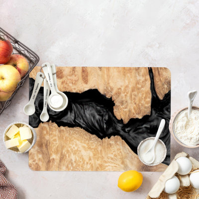 Modern Tempered Glass Serving Board with Epoxy Wood Grain Print Ideal for Kitchen Use in a High Quality Glass Material