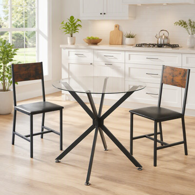 Round tempered glass dining table, suitable for 1-4 people, space-saving small kitchen table with sturdy metal legs, ideal for dining rooms and living rooms