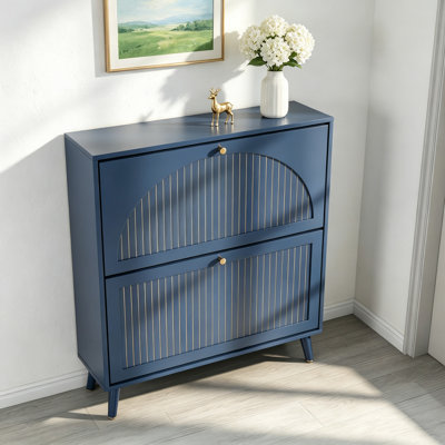 Shoe Storage Cabinet with 2 Fluted Flip Drawers,12-16 Pairs