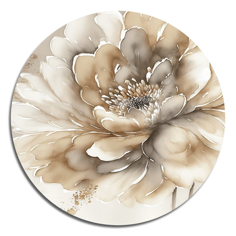 Simple fleur beige simple IV - décoration murale ronde florale en métal, H 23 po x l 23 po