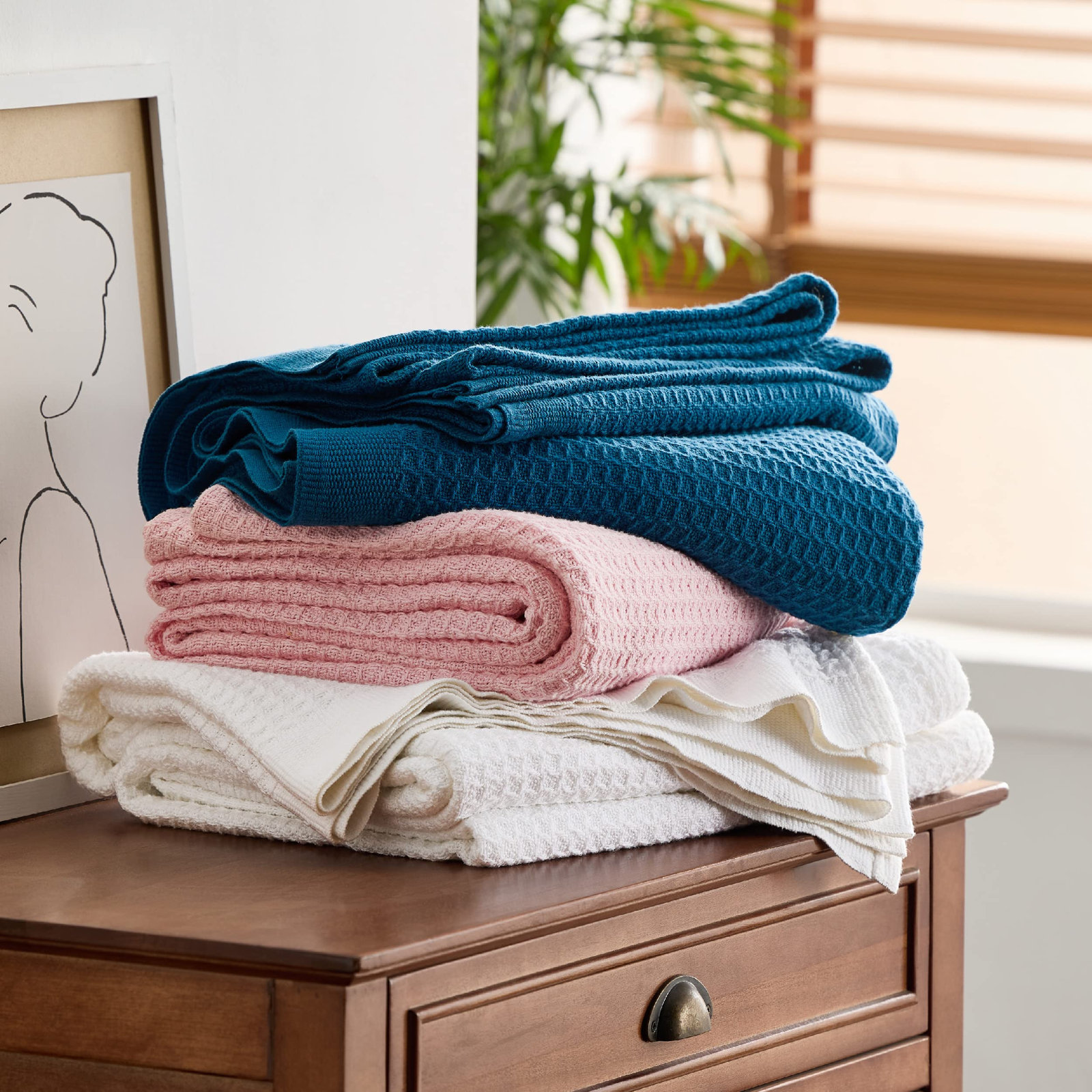 Bedsure Cotton Waffle Weave Throw Blanket, King, Teal