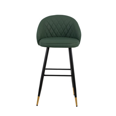 Ensemble de 2 chaises à hauteur de bar Oby, cuir végétalien vert capitonné, pieds inclinés