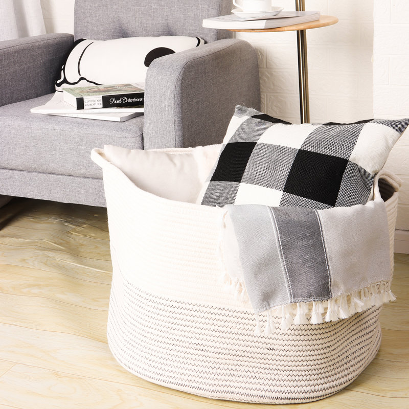 Dovecove Decorative Basket, 13.8" H x 21.8" W x 21.8" D, Beige/Black