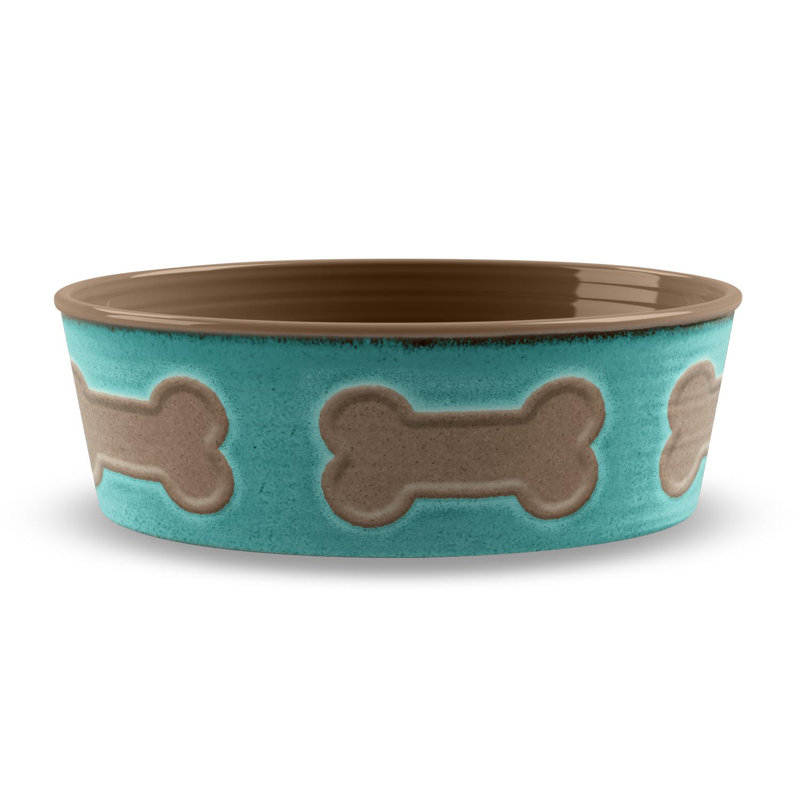Marguerite Anti-Skid Pet Bowl, Teal/Brown