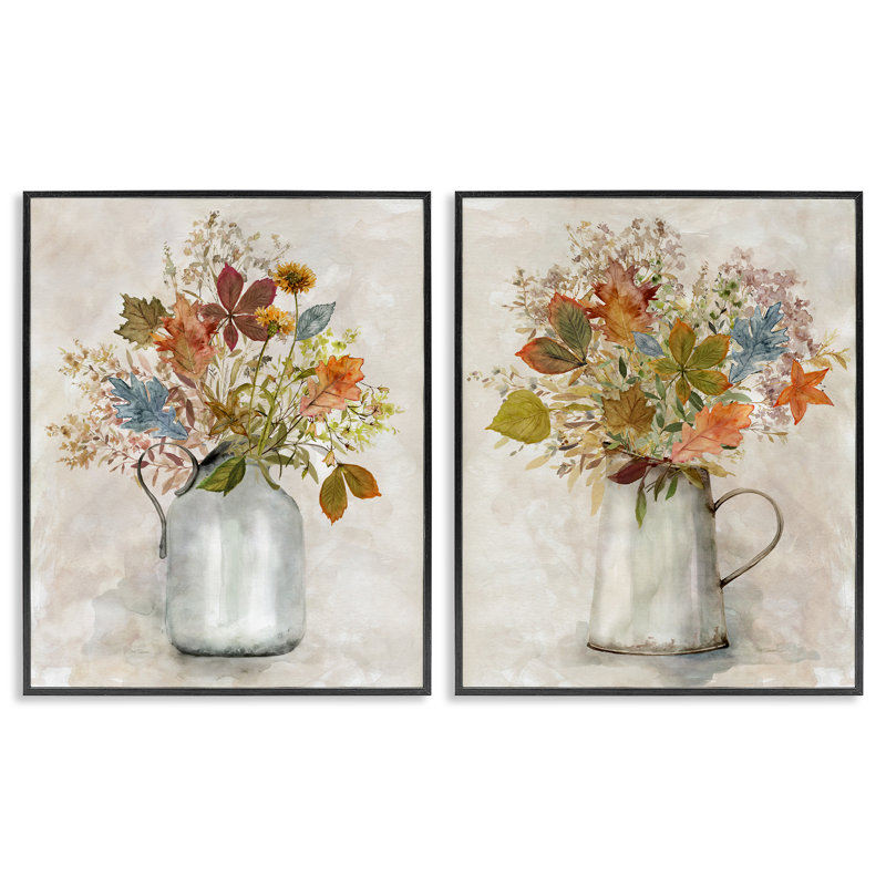 Ensemble de 2 giclées encadrées Autumn Bouquets Country Jugs, design par Carol Robinson, H 14 po x l 11 po