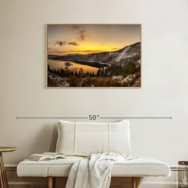 Lever du soleil sur le lac Tahoe, Cadre flottant en bois naturel, 37 po x 25 po