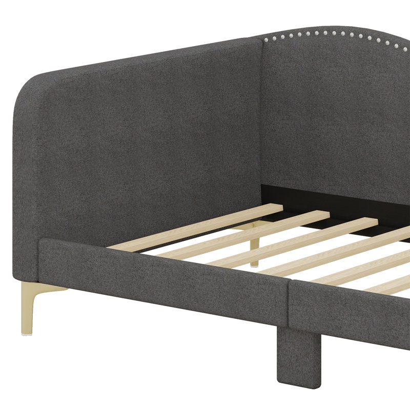 Upholstered Daybed With Headboard And Armrest, Gray, Twin