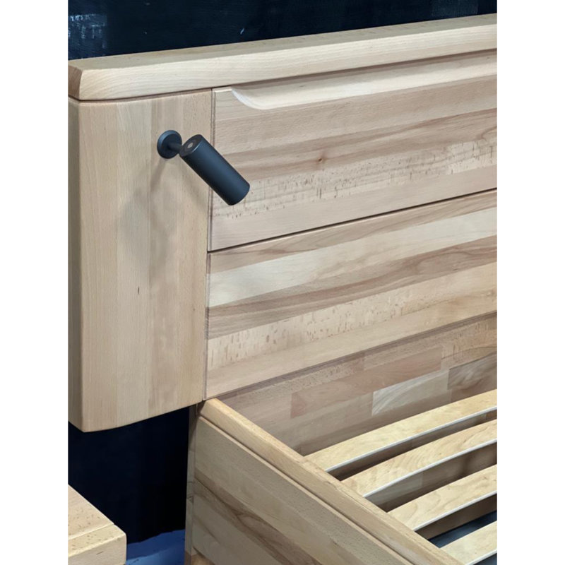 Vannatta Lite Solid Beech Wood Double Bed with LED Touch Lighting – Eco-Friendly Ukrainian Craftsmanship, Natural Linseed Oil Finish