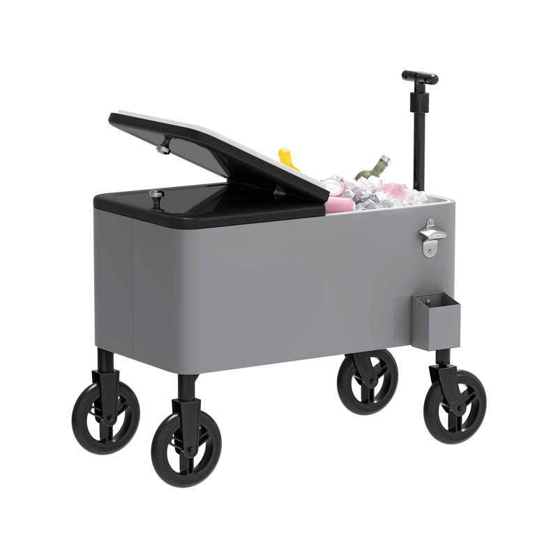 80 Quart Wagon Rolling Ice Chest, Silver