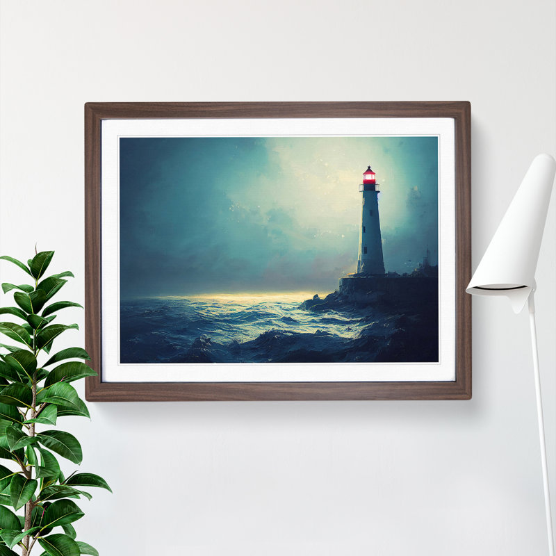 XH1022-9715X Vivid Lighthouse 1 Piece Single Picture Frame Wall Art, 46cm H x 64cm W x 2cm D, Walnut Framed