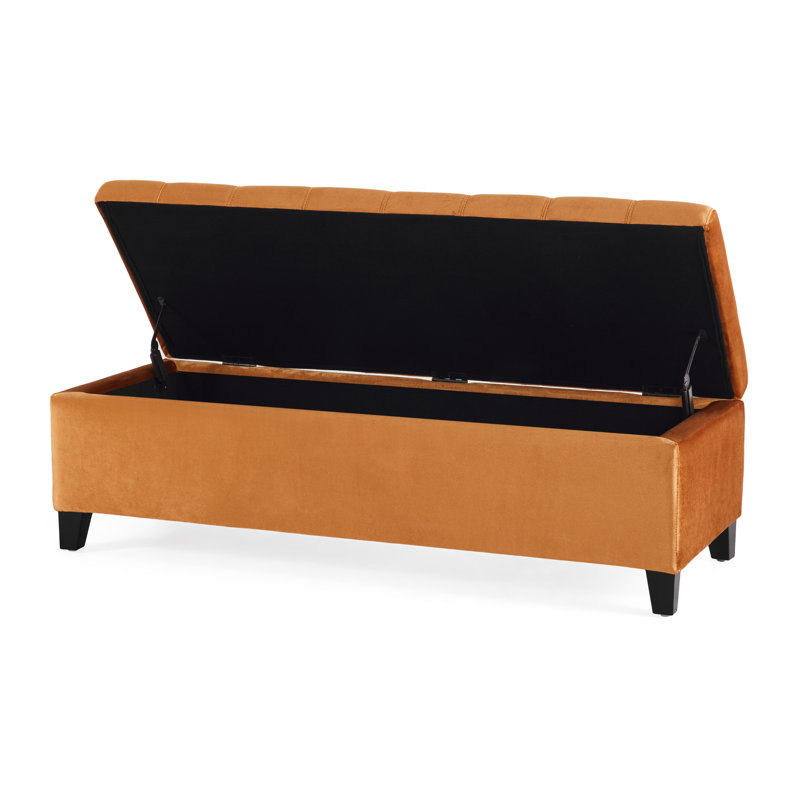 Repose-pieds rectangulaire avec repose-pieds en velours orange brûlé de 50 po avec couvercle