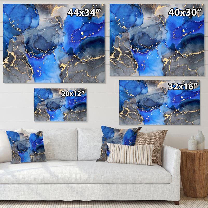 «Blue Luxury Abstract Fluid Art», reproduction d'art sur toile, H 34 po x l 44 po x P 1,5 po, Toile tendue