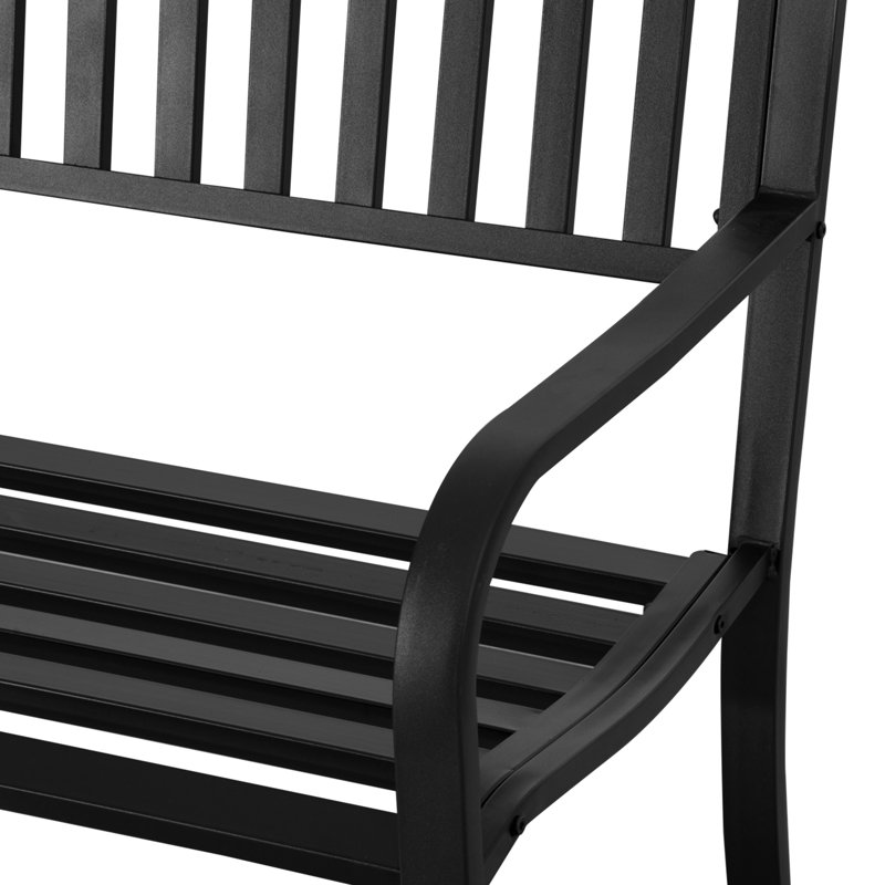 50" Metal Patio Bench In Black, Slatted Seat For Outdoor Garden, Backyard, Pool Area, Lawn. & Fashionable, Accommodates 2 Persons, Easy To Clean Once A While Garden By - Black With Seat. Ideal