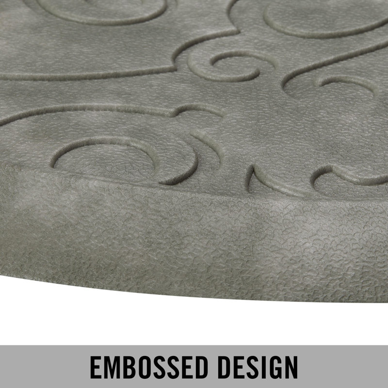 Gray Faux Leather Anti-Fatigue Kitchen Mat, 48" Semi-Circle