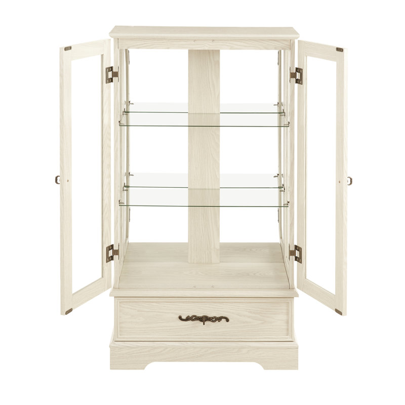 Vitrine en verre avec tablettes réglables - Vitrine élégante à 2 portes et tiroir intégré, ampoule incluse, Blanc