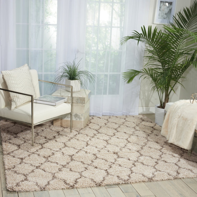 Tapis à poil long crème à motif géométrique Linton
