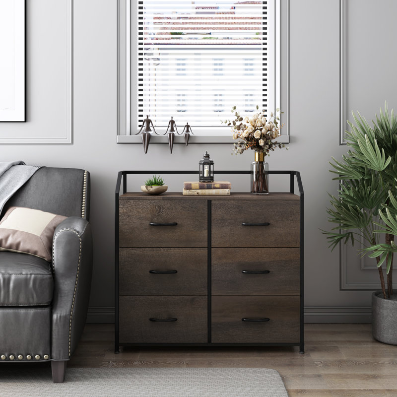 83.2cm W 6 - Drawer Chest of Drawers, Dark Brown/Black