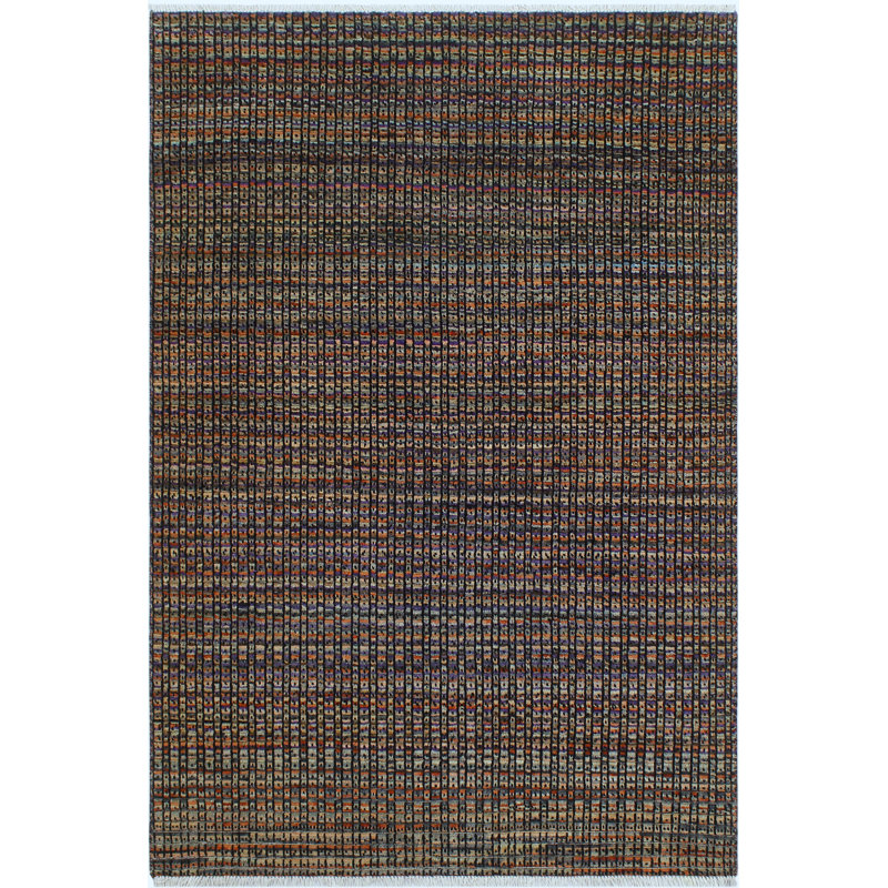 Tapis noir / rouille en laine rustique Berjesta Parita - 5 pi 0 po x 6 pi 6 po