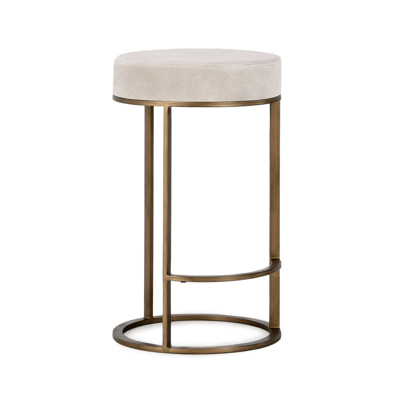 Quinn Upholstered Fabric Counter Stool, Natural Seat/Brass Frame