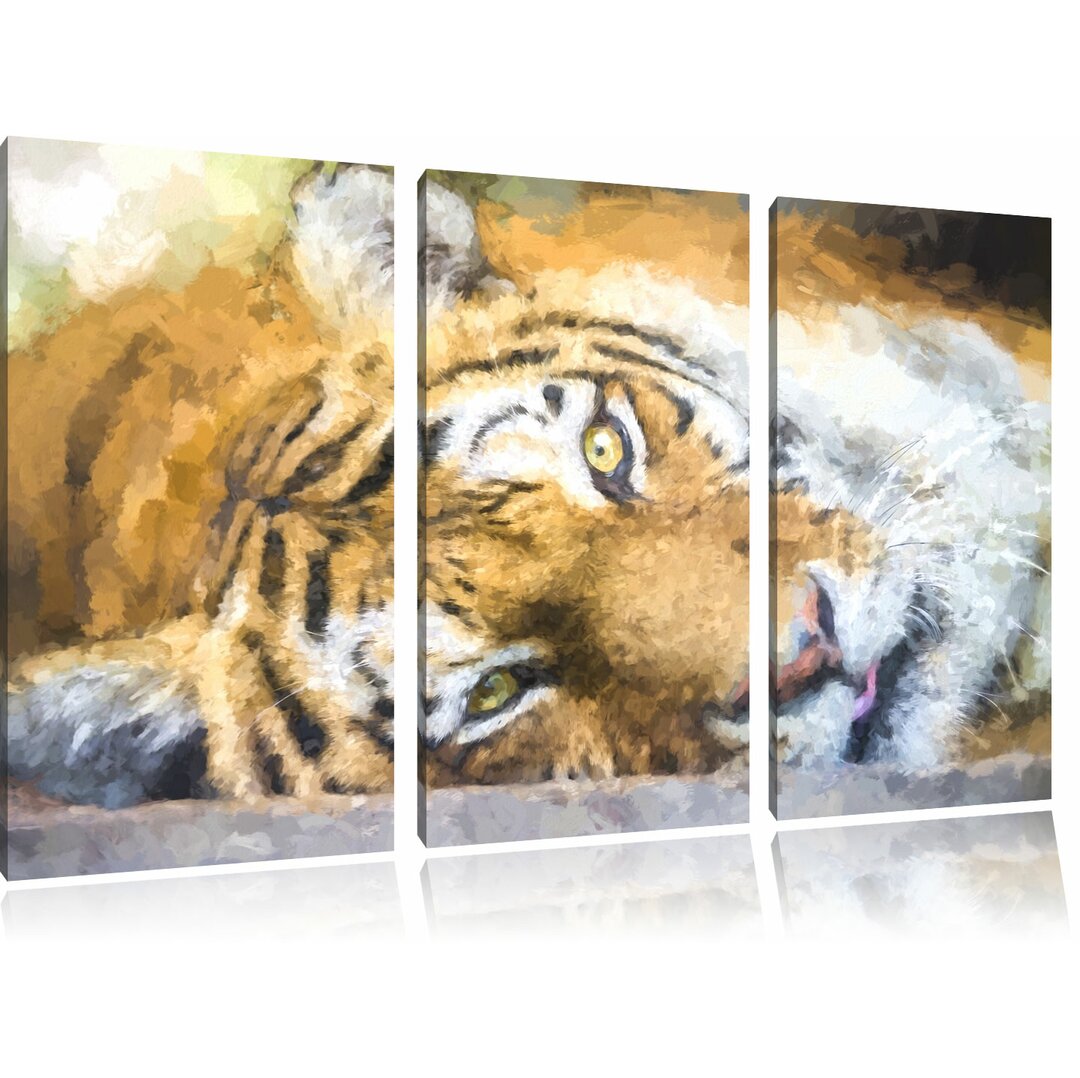 3-tlg. Leinwandbilder-Set „Ruhender Tiger“, Kunstdruck 