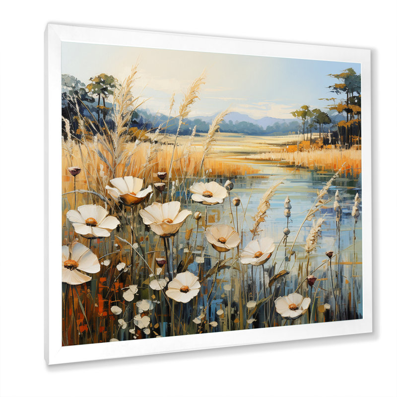 Meadow Timeless Beauty Pointillism - Landscapes Wall Decor, H 16 po x l 16 po x P 1 po, Cadre photo blanc