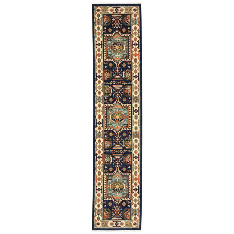 Tapis bleu / ivoire Oaklynn, Tapis de couloir 2 pi 6 po x 12 pi