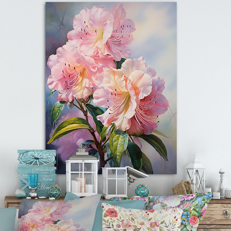 Rhododendron romantique bouquet rose III sur toile, H 44 po x l 34 po x P 1,5 po