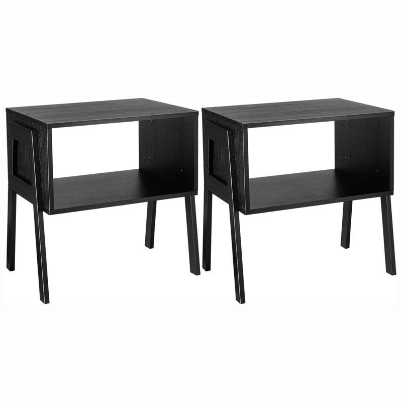 Black Bamboo Stackable End Tables with Shelf, Set of 2